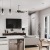 a kitchen with a tv and a couch